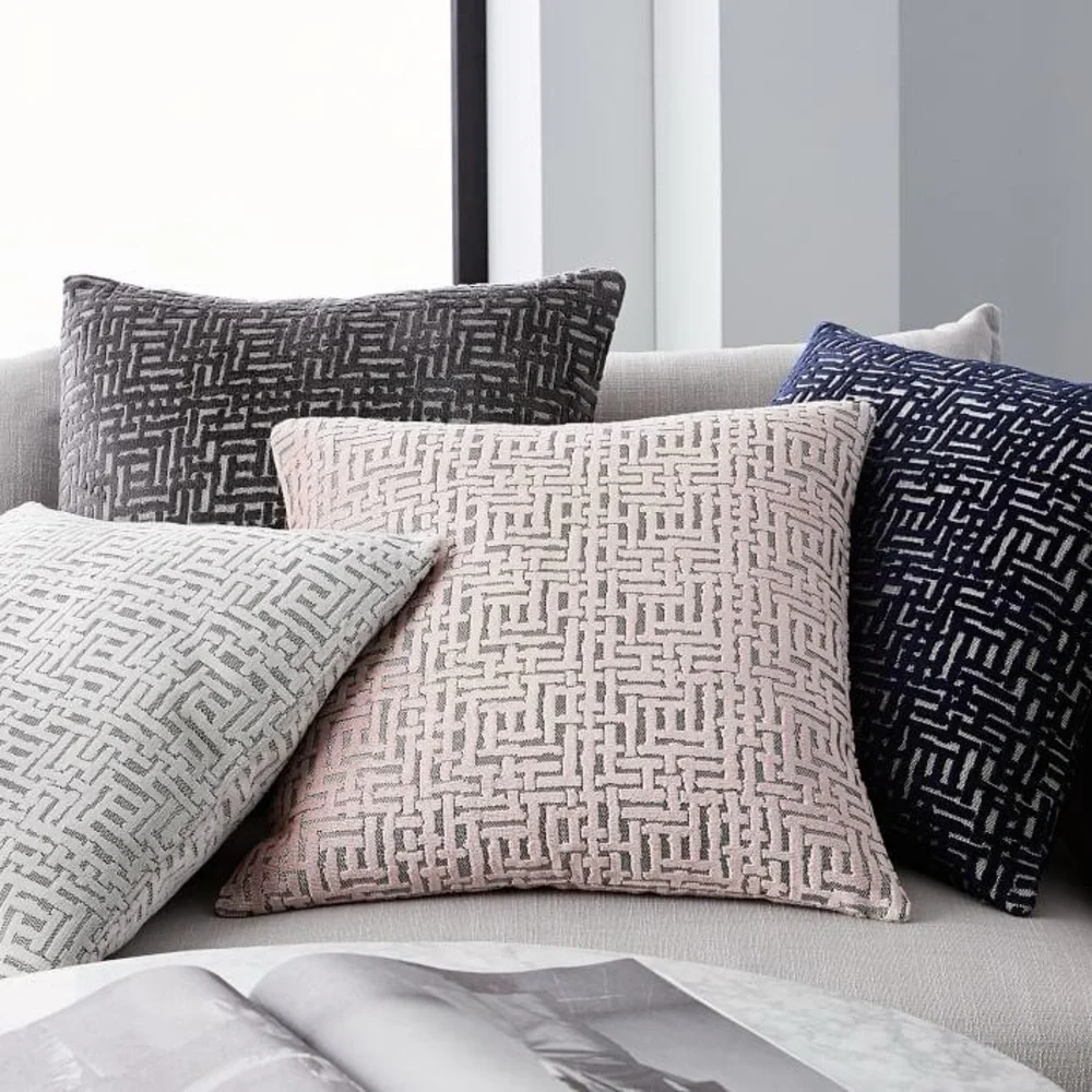 West Elm Allover Crosshatch Jacquard Velvet Pillow with Down Insert 20x20” Pink